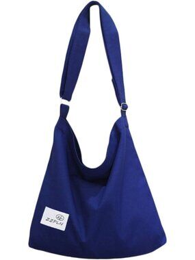 Women's Blue Canvas Crossbody Bag Casual Hobo Lightweight Zipper Shoulder Strap